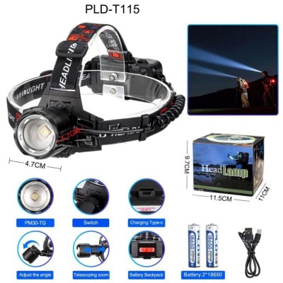 Фонарь налобный PLD-T115-PM30-TG, 2x18650, ЗУ Type-C, zoom, Box Фонарь налобный PLD-T115-PM30-TG, 2x18650, ЗУ Type-C, zoom, Box