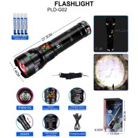 Фонарь NIGHT VISION FLUORESCENCE KEZU G02-WHITE LASER LED PM60-TG, 8х18650, power bank, ЗУ Type-C, zoom