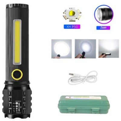 Фонарь C71/C81-P50+COB, Li-Ion аккум., zoom, ЗУ microUSB, Box