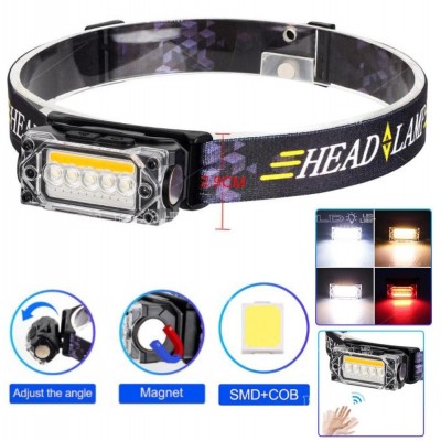 Фонарь налобный YY-19С-5SMD+COB(white+yellow+red), Motion Sensor, Li-Ion аккум., ЗУ Type-C, магнит, Box Фонарь налобный YY-19С-5SMD+COB(white+yellow+red), Motion Sensor, Li-Ion аккум., ЗУ Type-C, магнит, Box