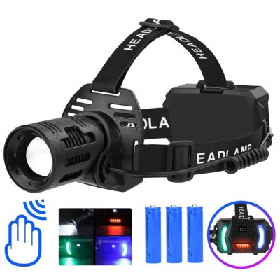 Фонарь налобный CARBON BL-2322-TG+3LED(white+red+blue+green), Motion Sensor, 3x18650, ЗУ Type-C, zoom Фонарь налобный CARBON BL-2322-TG+3LED(white+red+blue+green), Motion Sensor, 3x18650, ЗУ Type-C, zoom