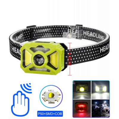 Фонарь налобный 2323-P50+SMD+COB(white+red), Motion Sensor, Li-Ion аккум., ЗУ Type-C