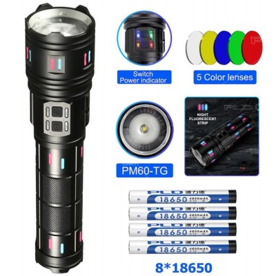 Фонарь NIGHT VISION FLUORESCENCE AK177-WHITE LASER LED PM60-TG, 8х18650, power bank, ЗУ Type-C, zoom, 4