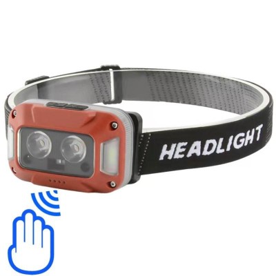 Фонарь налобный WH-0218-XPG(white+yellow)+SMD(red), Motion Sensor, Li-Ion аккумулятор, ЗУ Type-C