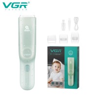 Детская машинка для стрижки с функцией сбора волос VGR V-155 GREEN, 4 безопасные насадки, бесшумная, IPX8