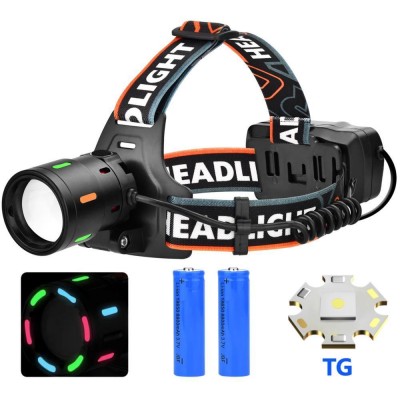 Фонарь налобный NIGHT VISION FLUORESCENCE BL-T207-TG, 2x18650, 1 режим, ЗУ Type-C, zoom