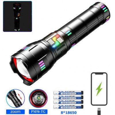 Фонарь NIGHT VISION FLUORESCENCE KEZU G02/AK177D-WHITE LASER LED PM60-TG, 8x18650 3.7V, power bank, ЗУ Type-C,