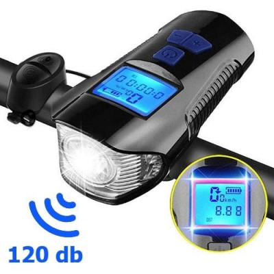 Велофонарь с компьютером и сигналом XA-585-T6+2LED, выносная кнопка, Waterproof, Li-Ion аккумулятор, ЗУ microUSB