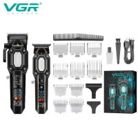Комплект VGR 2 в 1 V-600&900 BLACK, аккумуляторная машинка для стрижки (clipper) и триммер, 10 насадок, LED