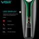 Аккумуляторная машинка для стрижки (clipper) VGR V-010 GREEN, 6 насадок, 7500 RPM, 2600 mAh, LED display