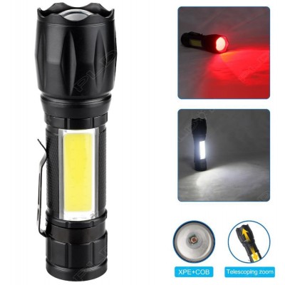 Фонарь W601-XPE(Red)+COB(White), Li-Ion аккум., ЗУ Type-C, zoom, Box