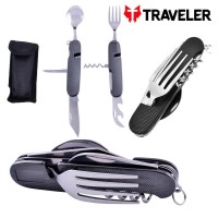 Многофункциональный набор для кемпинга 6 в 1 из нержавеющей стали A-106 Black/Blue Многофункциональный набор для кемпинга 6 в 1 из нержавеющей стали A-106 Black/Blue