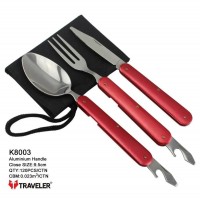Туристический набор 3 в 1 ложка, вилка, нож K8003 Black/Blue/Red/Grey