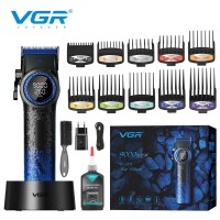 Аккумуляторная машинка для стрижки (clipper) VGR V-001 BLUE, 10 насадок, 9000 RPM, 4600 mAh, LED light, LED
