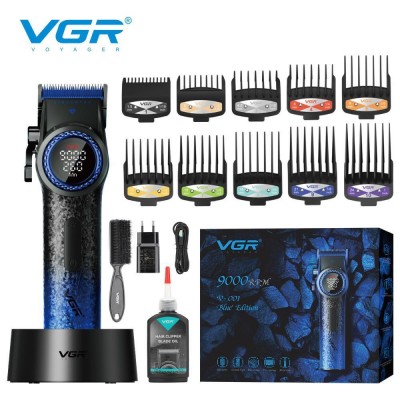 Аккумуляторная машинка для стрижки (clipper) VGR V-001 BLUE, 10 насадок, 9000 RPM, 4600 mAh, LED light, LED