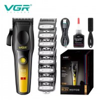 Аккумуляторная машинка для стрижки (clipper) VGR V-195 GOLD, 8 насадок, 9000 RPM, 2500 mAh, LED display