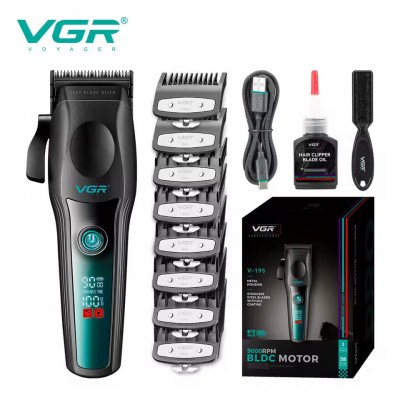 Аккумуляторная машинка для стрижки (clipper) VGR V-195 GREEN, 8 насадок, 9000 RPM, 2500 mAh, LED display