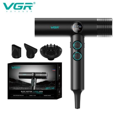 Фен профессиональный VGR V-401 BLACK, 40 уровней обдува 70000 - 110000 RPM, 40 уровней температуры 60°C -