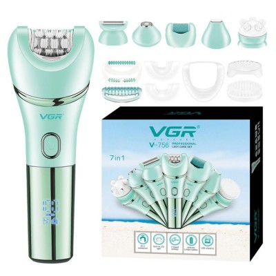 Эпилятор VGR 7 в 1 V-756 GREEN, 7 насадок, IPX7