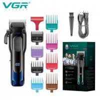 Аккумуляторная машинка для стрижки (clipper) VGR V-013 BLUE, 8 насадок, 6500 RPM, 2000 mAh, LED display
