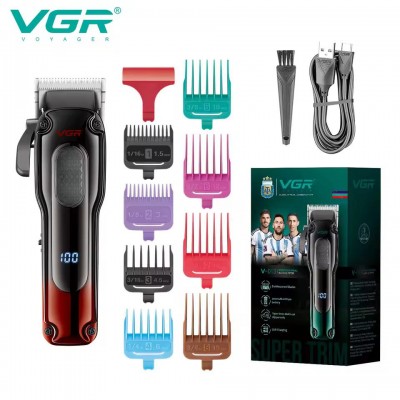 Аккумуляторная машинка для стрижки (clipper) VGR V-013 RED, 8 насадок, 6500 RPM, 2000 mAh, LED display
