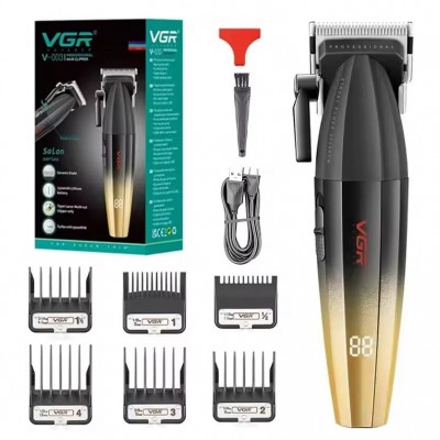 Аккумуляторная машинка для стрижки (clipper) VGR V-003 GOLD, 6 насадок, TURBO режим 9000 RPM, керамическое