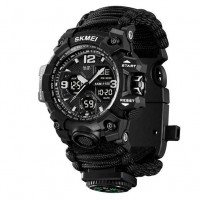 Часы наручные 1155BKBK SKMEI PARACORD, BLACK, Compass, термометр, свисток, кресало