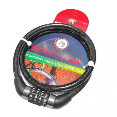 Замок велосипедный KIHUU LOCK 001, 10*150 тросовый, кодовый