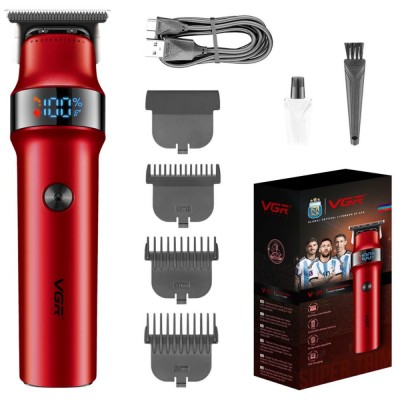 Триммер VGR V-987 RED, 3 насадки, LED display