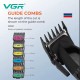 Аккумуляторная машинка для стрижки (clipper) VGR V-889C, 6 насадок, LED display, 9000RPM