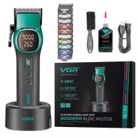 Аккумуляторная машинка для стрижки (clipper) VGR V-885C GREEN, 10 насадок, LED display