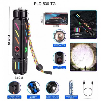 Фонарь NIGHT VISION FLUORESCENCE 530 WHITE LASER LED PM30-TG, Power Bank, 1x18650, ЗУ Type-C, zoom, Box