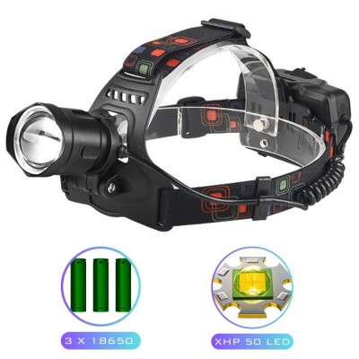 Фонарь налобный XQ-219-HP50, Power Bank, 3x18650, signal light, индикация заряда, ЗУ microUSB, Box