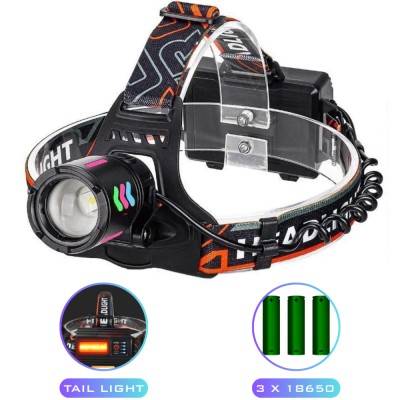 Фонарь налобный NIGHT VISION FLUORESCENCE 8096 1 РЕЖИМ WHITE LASER LED PM10-TG+COB, 3x18650, Power Bank, ЗУ Type-C, zoom