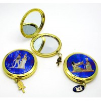 Зеркальце косметическое в золотом корпусе 'Египетская тематика' (в коробке + чехольчик)