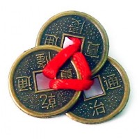 Монеты (3 шт) (2см) в кошелек темные красная ленточка (100 шт/уп)