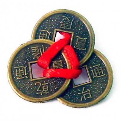 Монеты (3 шт) (2см) в кошелек темные красная ленточка (100 шт/уп) код 20241