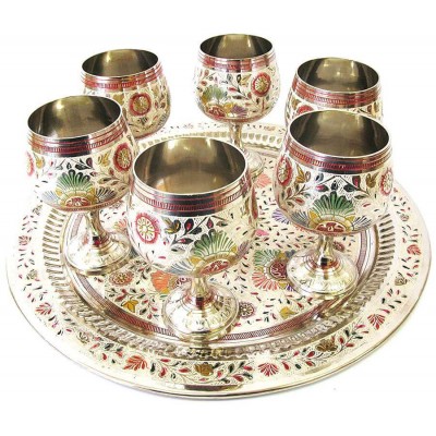 Бокалы бронзовые хром на круглом подносе (н-р 6 шт.)(ROUND CDC BIG)(h11 см) код 20465