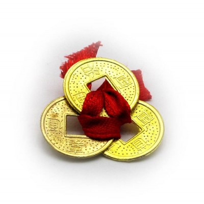 Монеты (3 шт)(1,5см) в кошелек золотые красная ленточка (100 шт/уп) код 20695