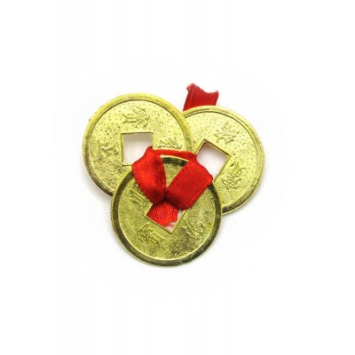 Монеты (3шт)(2.5 см) в кошелек золотые красная ленточка (100 шт/уп) код 21672