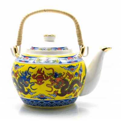 Чайник фарфор с бамбуковой ручкой (750мл.)(TPR1007-6) "Драконы" (24 шт. в ящ.) код 23134