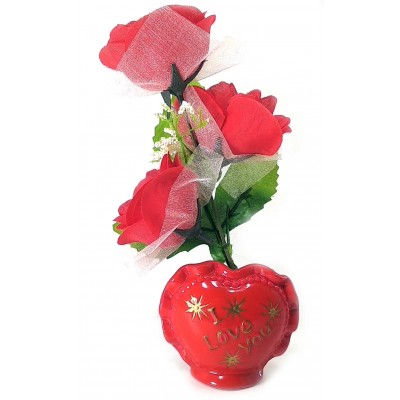 Ваза роза керамическая с сердечком (22х9х5,5 см)C