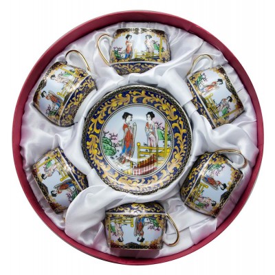 Сервиз круглый фарфор (6SCS112-5) 6 чашек+ 6 блюдец "Девушки" (10шт.в ящ.) код 24427