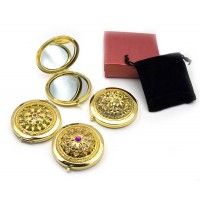 Зеркальце косметическое 'Узор с камнями' золото (d-7 см) (в коробке + чехольчик)