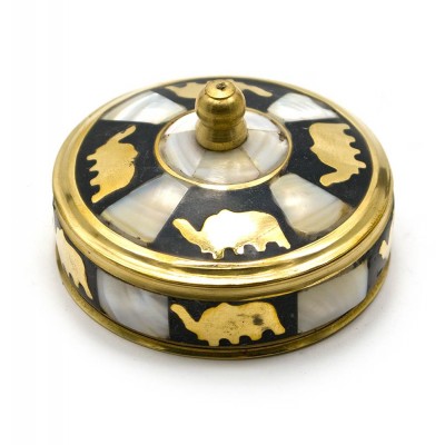 Шкатулка бронзовая с перламутром (d-7,h-3,5 см)