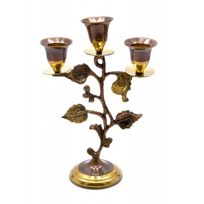 Подсвечник бронзовый на 3 свечи (19,5х13х7 см)(Candle Stand 3C Leaf antic) код 25822