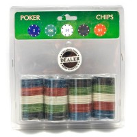 Покерные фишки в блистере (100 фишек)(19х20х4 см)(вес фишки 4 гр. d-39 мм)