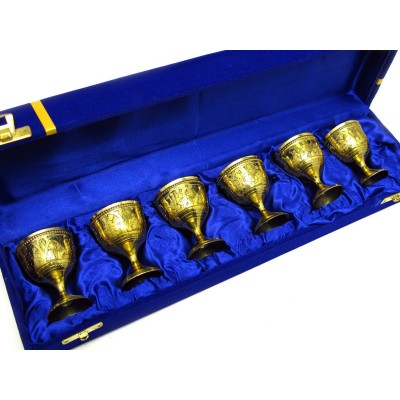 Бокалы бронзовые позолоченные(н-р 6 шт)(h-6см)(39х10х6 см)(Velvet Box Cordial Set-5 Designs GOLD) код 28334