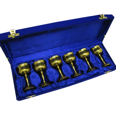 Бокалы бронзовые позолоченные(н-р 6 шт)(h-9 см)(37х12,5х5 см)(Velvet Box Cordial Set-5 Designs GOLD) код 28335