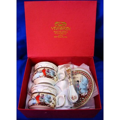 Сервиз фарфор (190мл.)(2GBC-A102SP) 2чашки+2блюдца+2ложки 'Коричневый' (h-6см.,d-7см.)